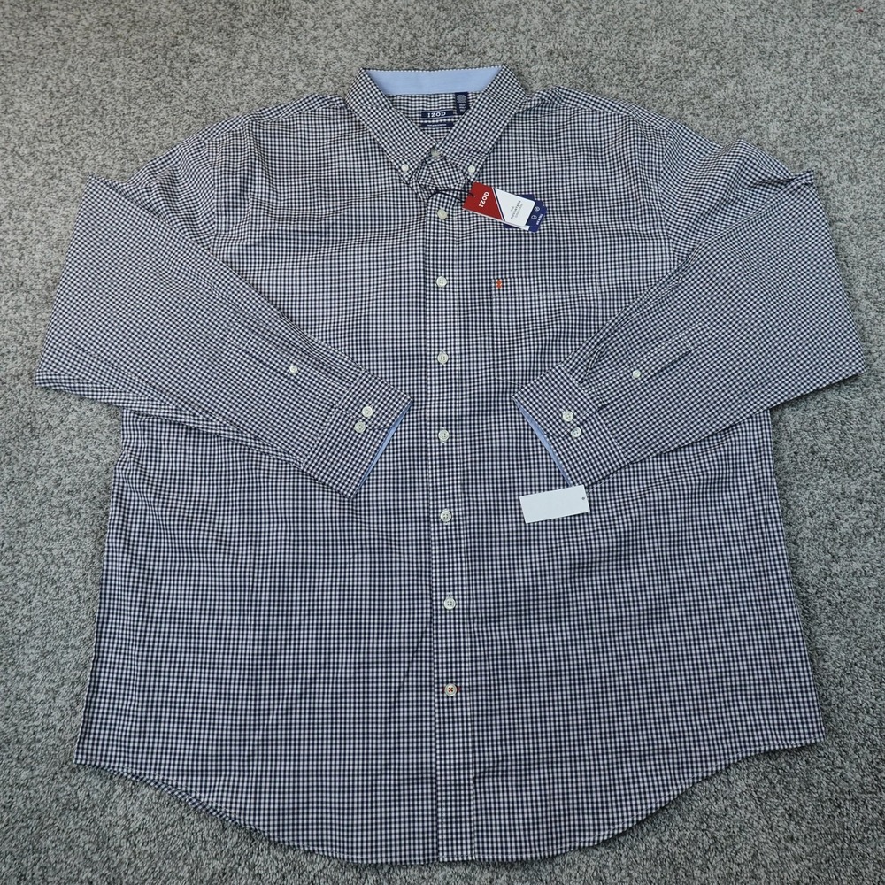 NEW IZOD Shirt Mens 3XLT Blue Check Long Sleeve Stretch Button Up Dress Casual